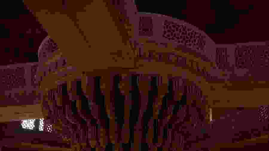 The Interior view of the central pillar of the Diwan-E-Khas or Hall of Private Audince in the courtyard of the Jodhabai's palace in Fatehpur Sikri