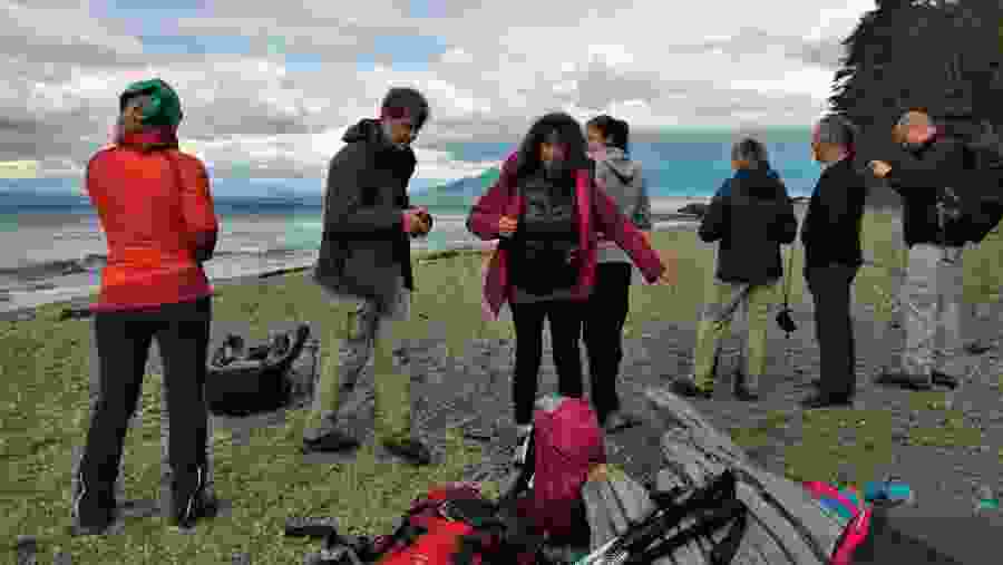 Travellers trekking to the Andean Summit