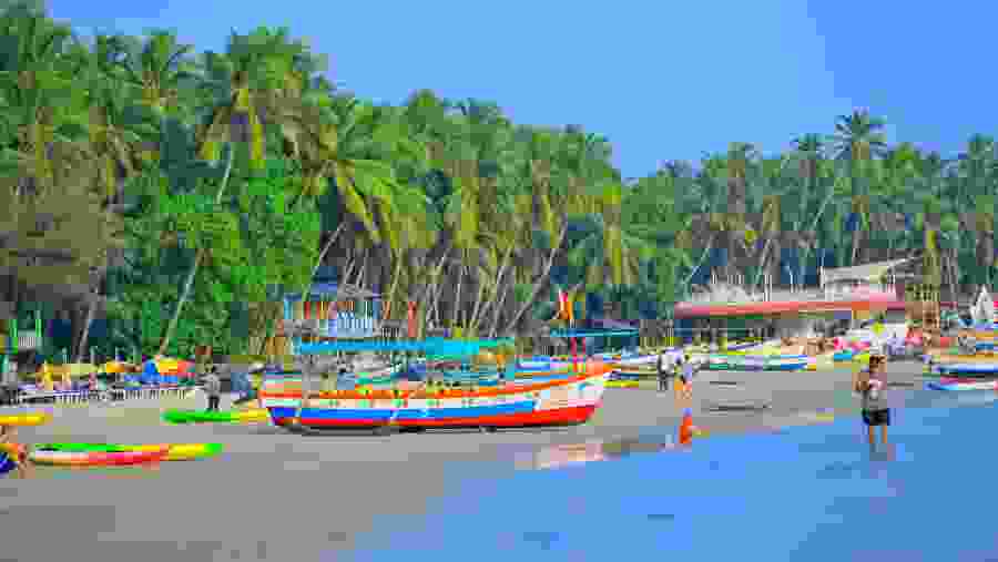 Huge number of tourist boats kept at Palolem beach.