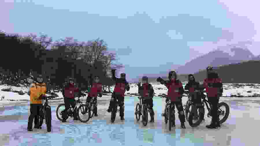 Travellers on cycles in Ushuaia