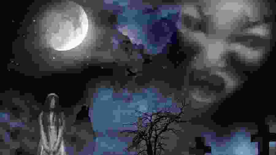 Cemetery Ghost Full Moon
