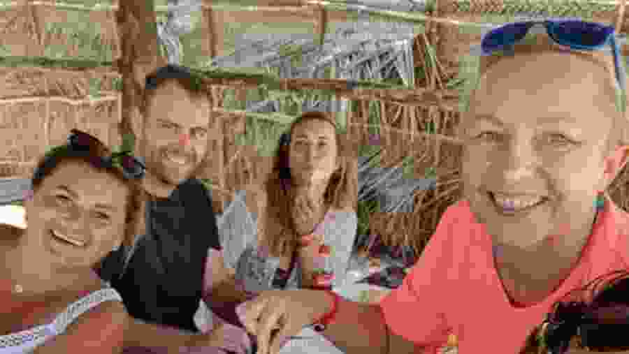 Happy tourists