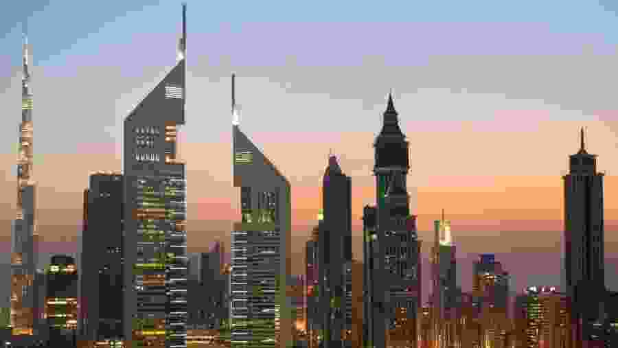 Glittering skyline of the city