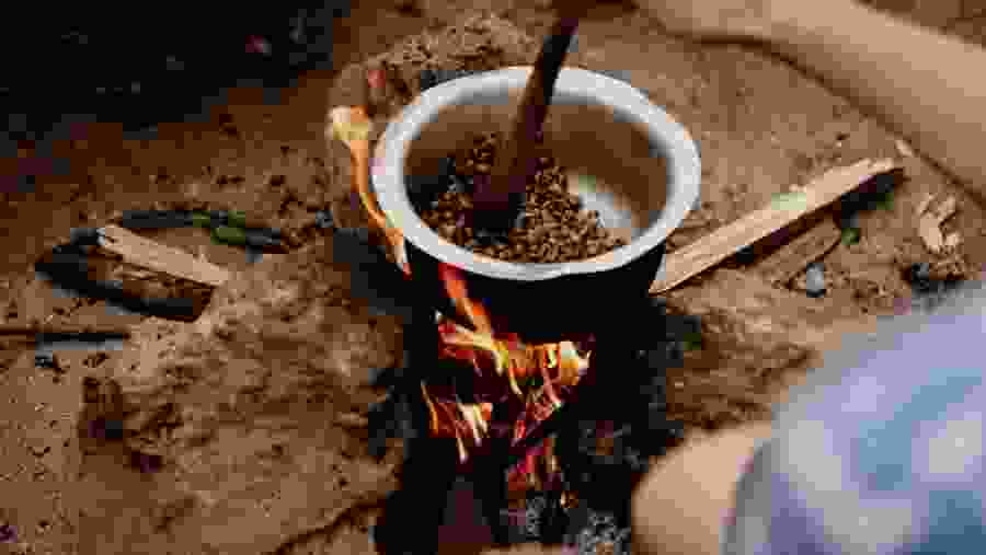 Traditional method of roasting coffee beans