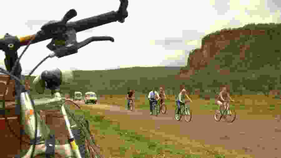 Cycling through Hell's gate National Park in Nairobi, Kenya