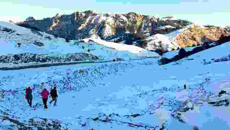 Hike on snow-capped mountains