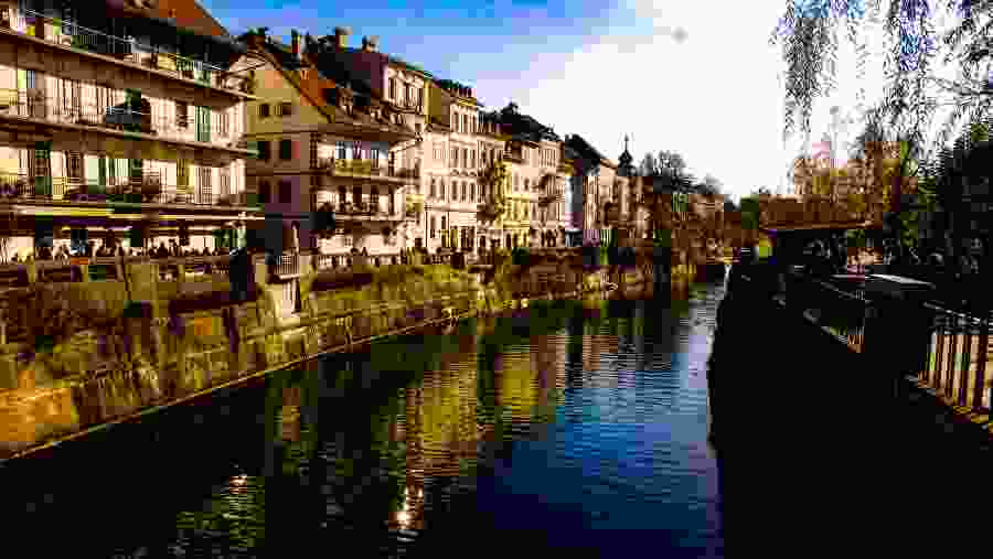 Ljubljanica river runs through the heart of the old city centre