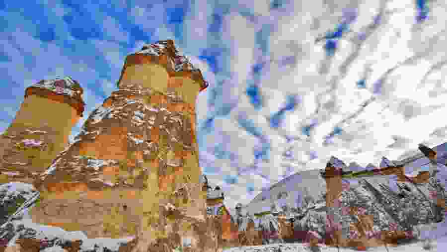 Snow covered fairy chimneys, Cappadocia