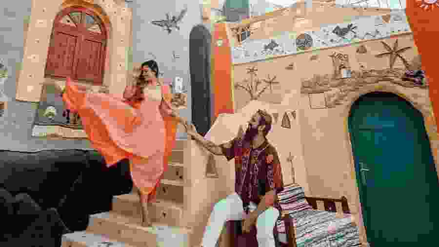 Happy tourists at the Nubian Village, Egypt