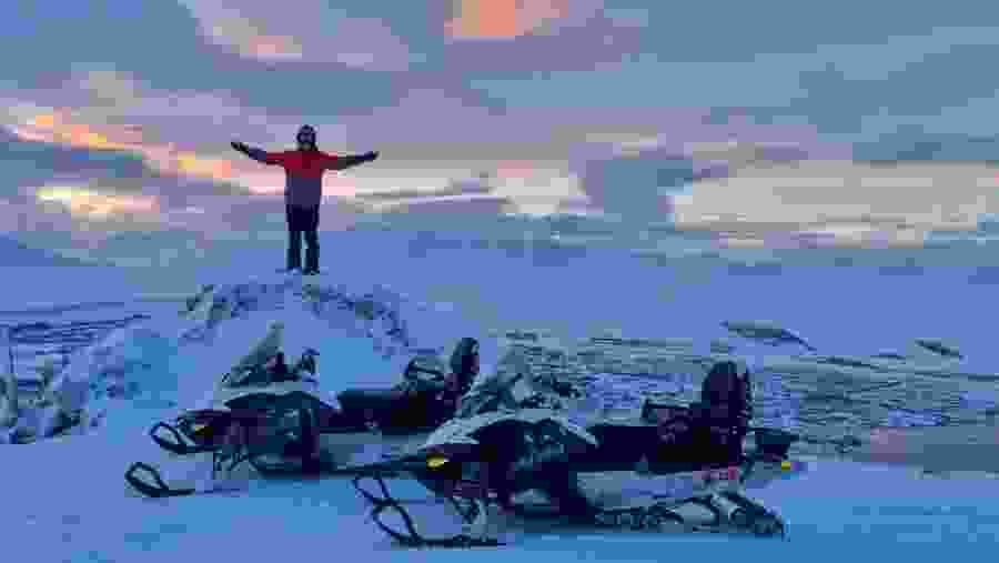 Snowmobile ride in Iceland landscapes