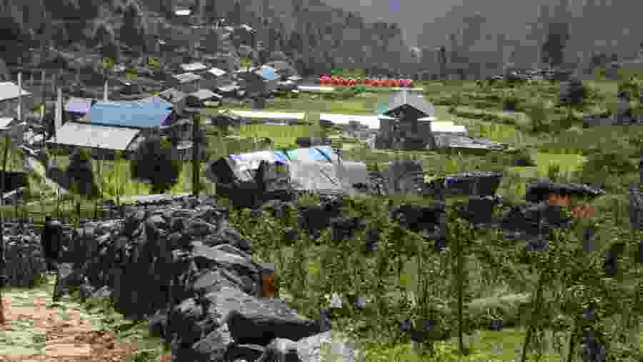 Trail exiting the village of Phakding, Nepal