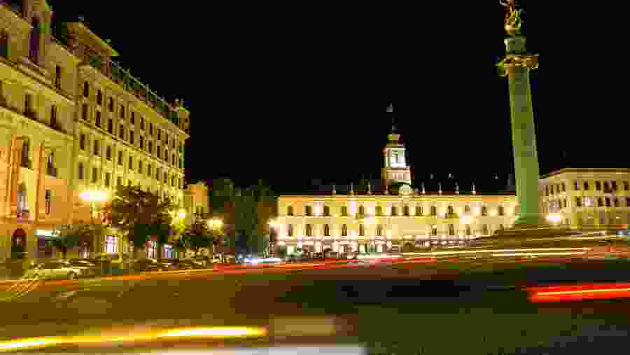 Liberty square at night