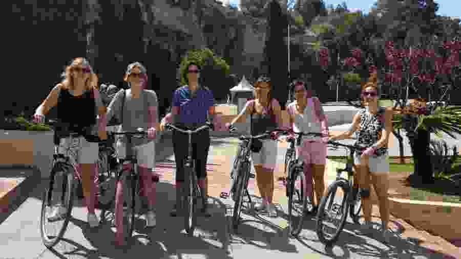 Travellers cycling in Ibiza