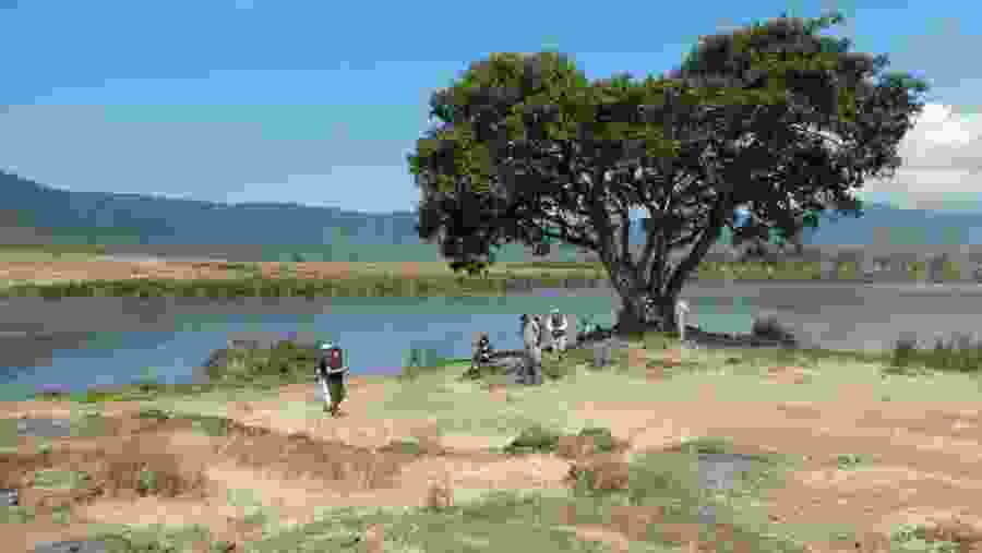 Guests taking rest at the crater pool