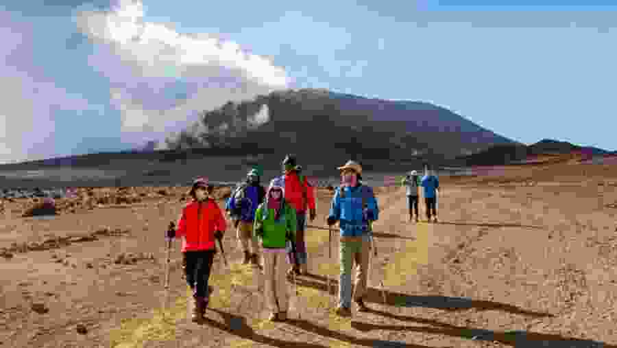 Trekkers en route Mount Kilimanjaro