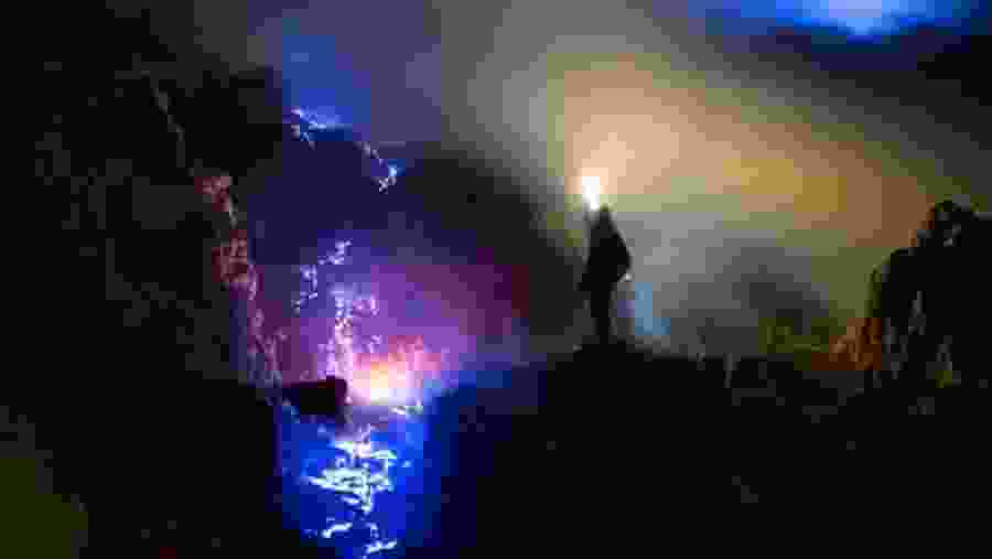 Blue Fire of Ijen Volcano, Indonesia