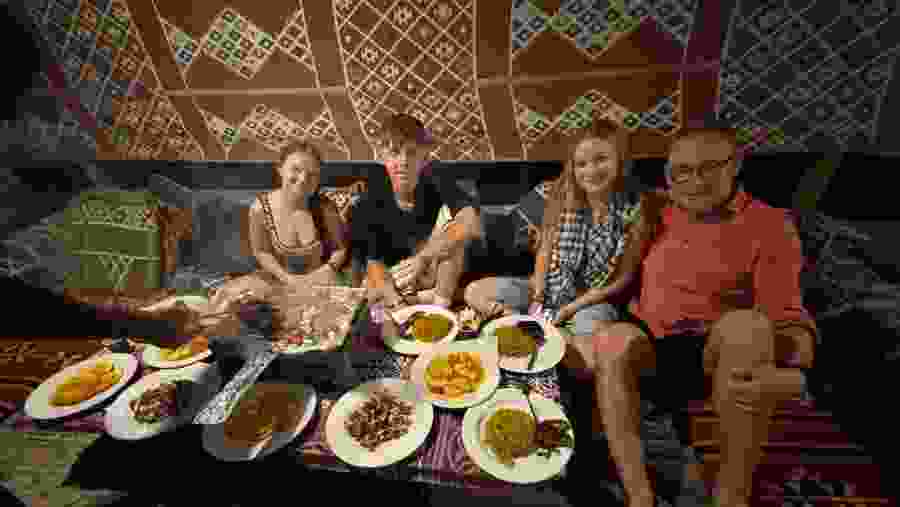 Tourists having Lunch