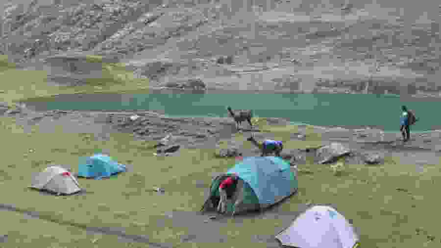 Camping by the lake in Peru