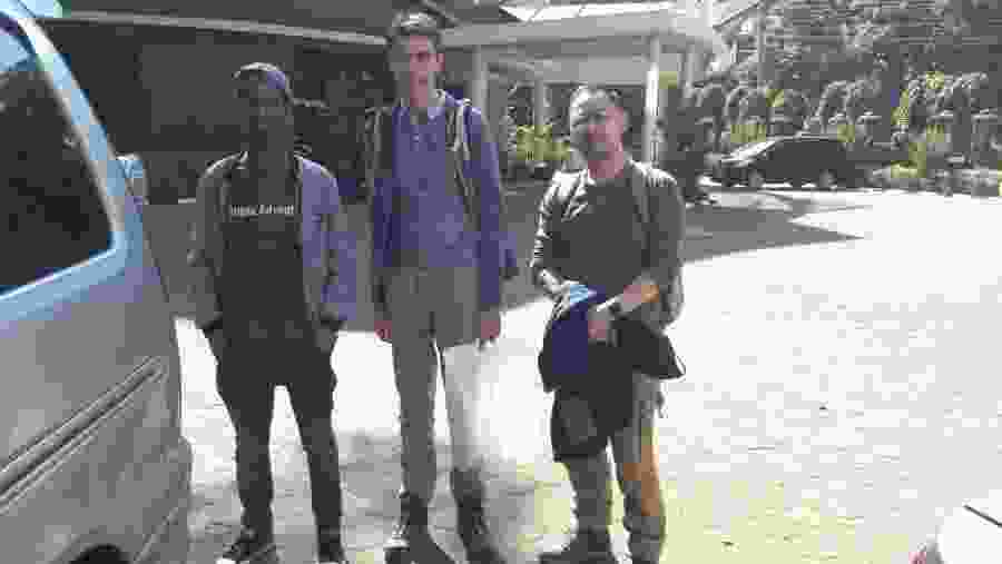 Tourists with the tour guide in Arusha