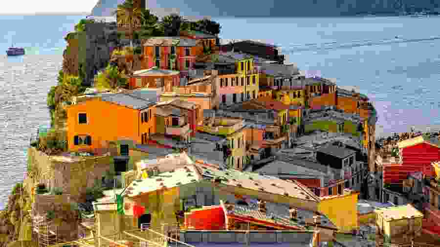 View of multicoloured houses in Vernazza