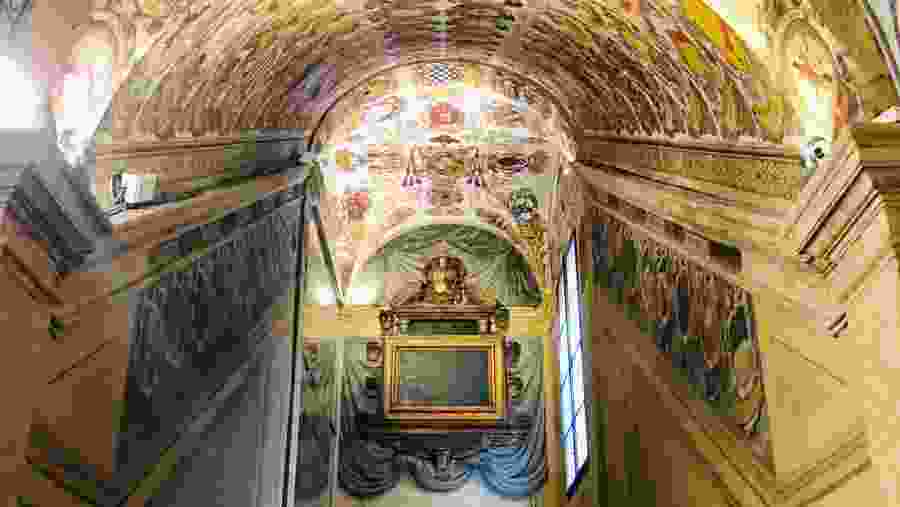 Admire the beautiful Art Nouveau ceiling