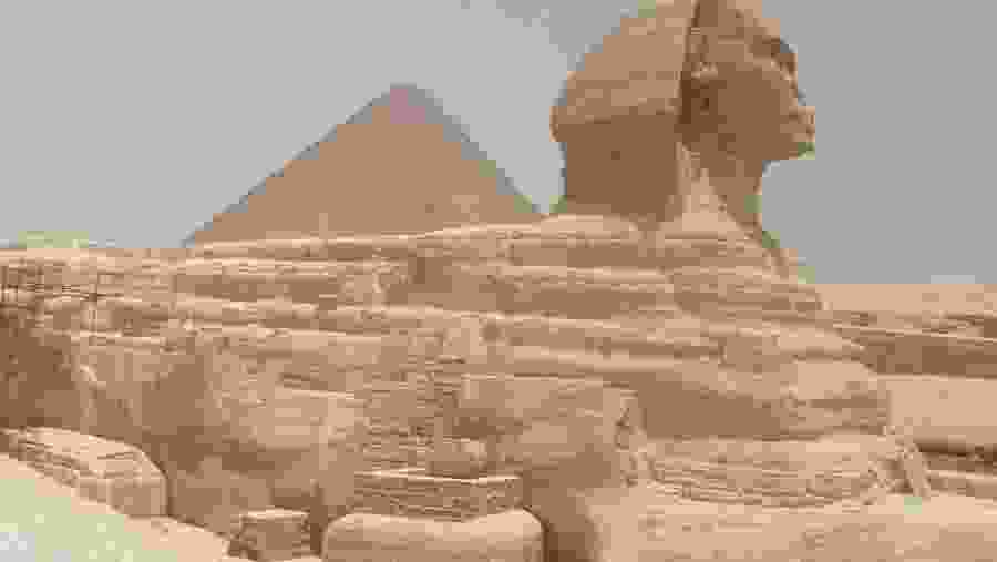 View of the Pyramids of Giza and Sphinx