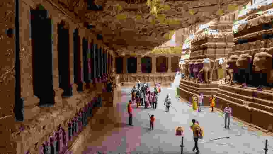 Tourist are watching Ellora Cves