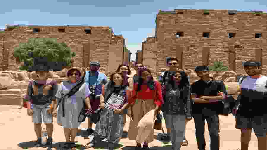 Happy tourists
