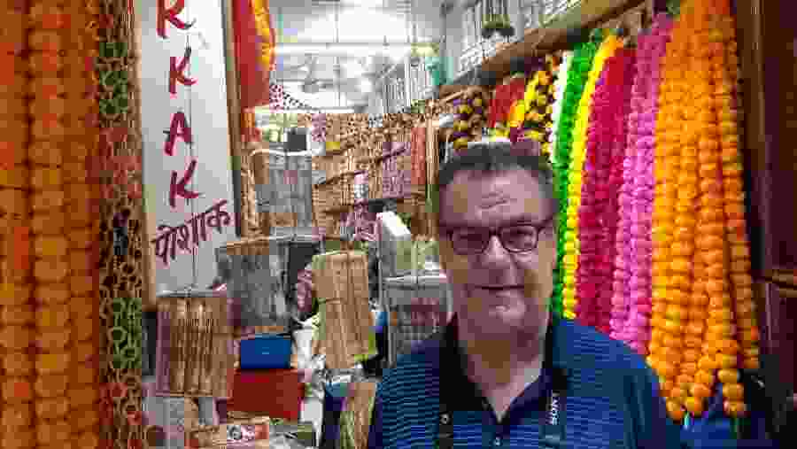 A tourist inside the Chandni Chowk Market.