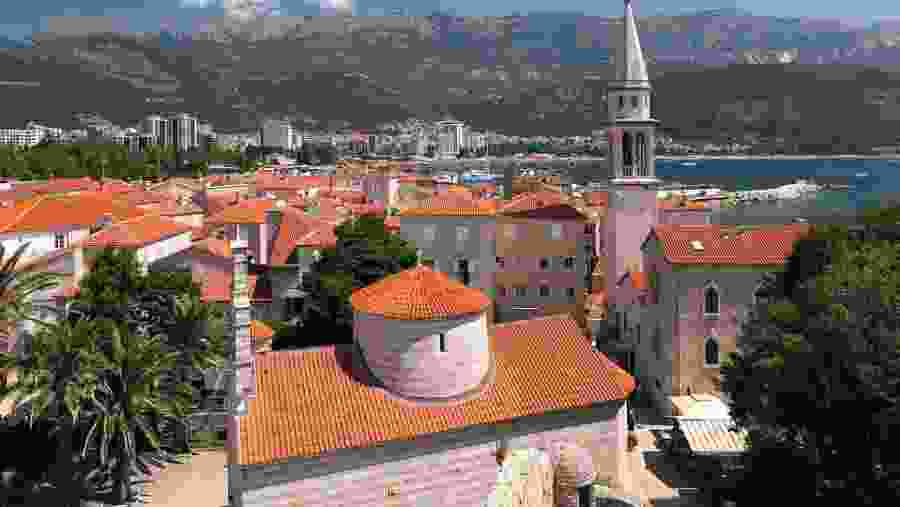 View of coloured roofs of houses in Kotor