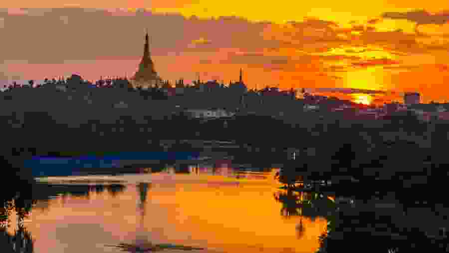 Sunset at Yangon river