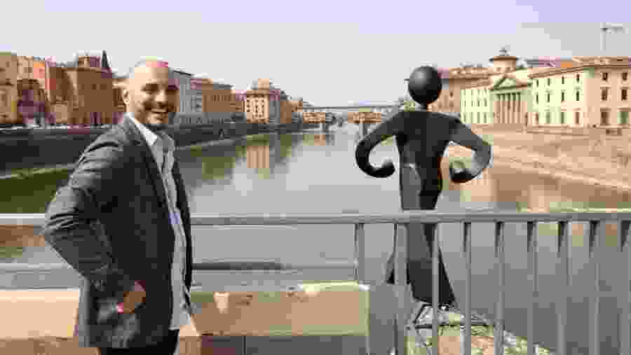 Common Man Statue by Clet Abraham Ponte Alle Grazie Florence Italy