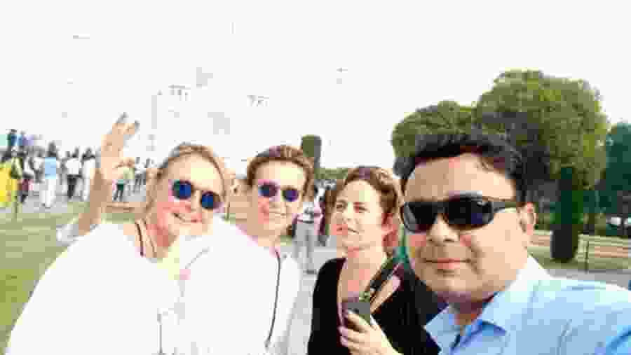 Happy selfie with guide