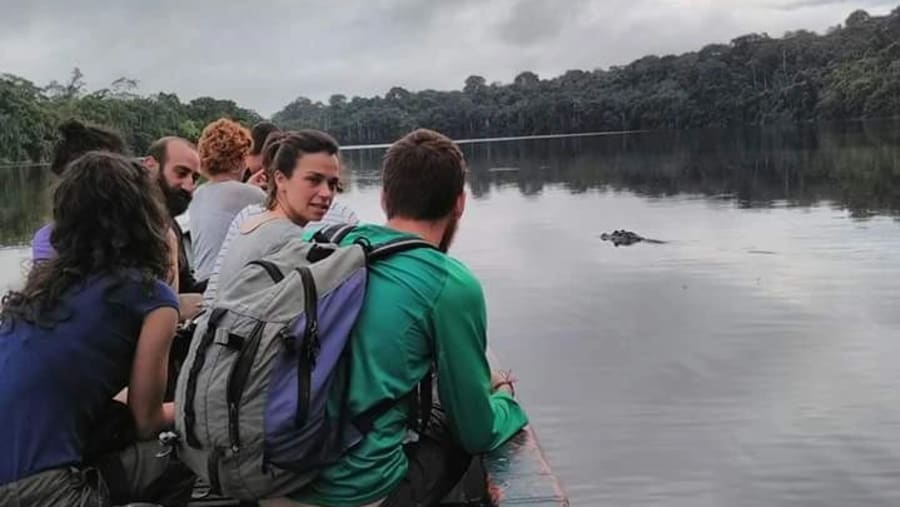 Watching alligator from the canoe 2 mts from the animal on Sandoval Lake