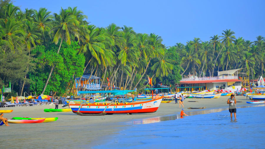 Huge number of tourist boats kept at Palolem beach.