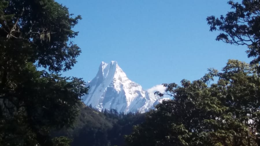 View of Annapurna Peak from the village in Nepal