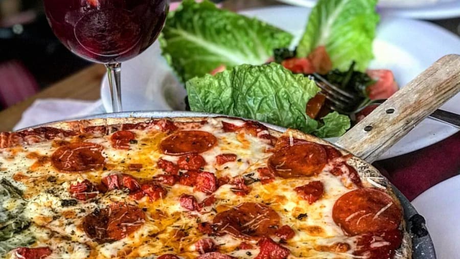 Wine paired with freshly baked pizza