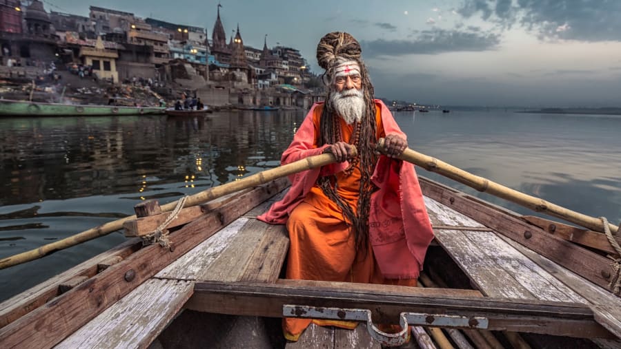 Portrait of sadhu Baba Nondo Somendrah, Varanasi, India.
