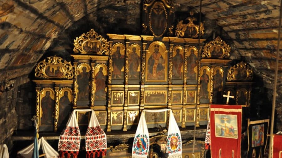 Inside Surdesti monastery