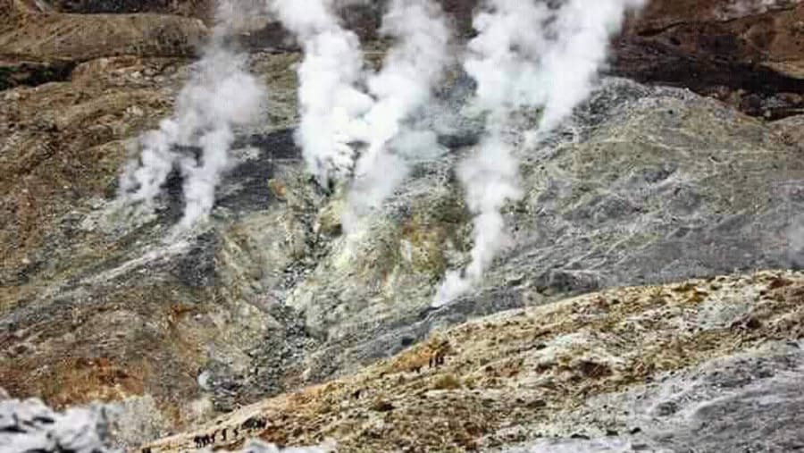 Smoke rising from the volcano