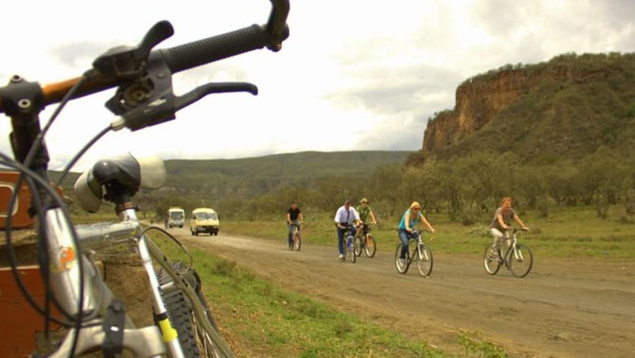 Cycling through Hell's gate National Park in Nairobi, Kenya