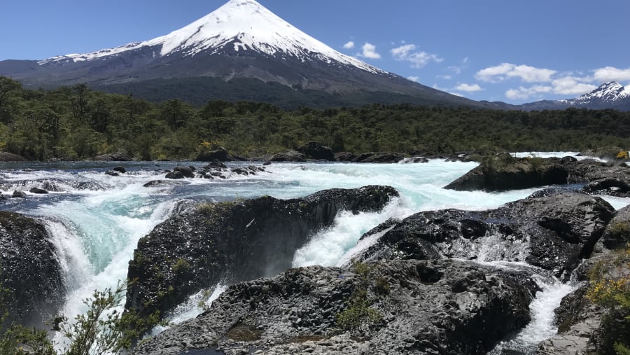 Volcan Osorno and River Petrohue Rapids.