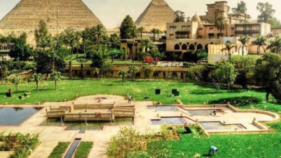 Pyramids in the background
