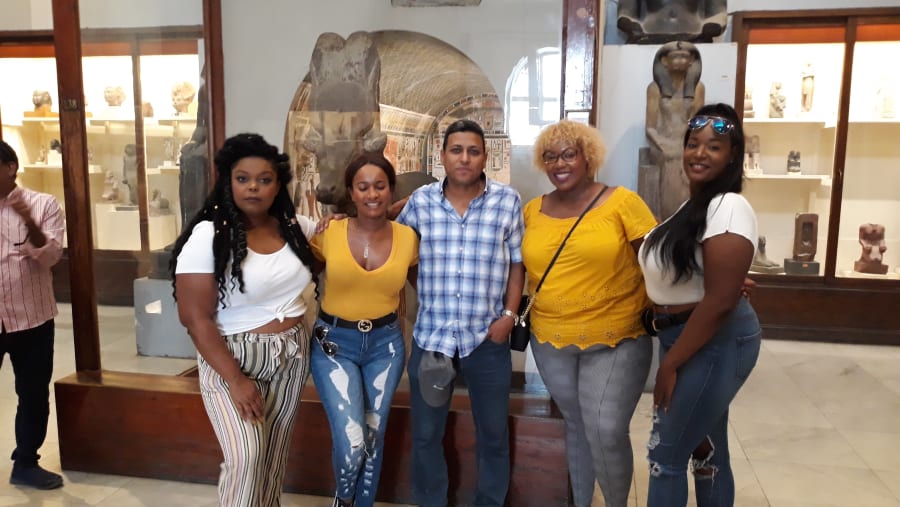 Happy tourists at the Egyptian Museum