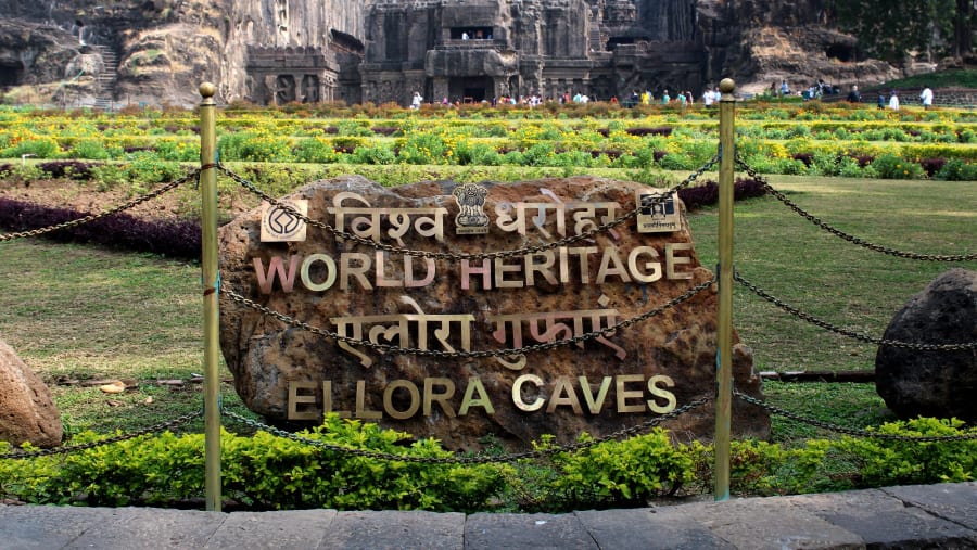 Ellora, Maharashtra - December 16, 2019 A beautiful view of Ellora 16th cave.
