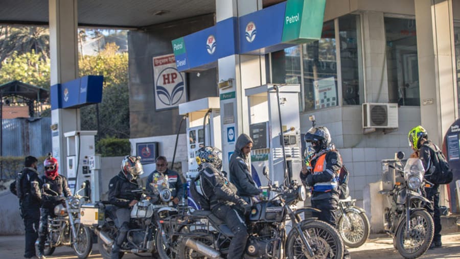 Our Motorbike riders filling Petrol