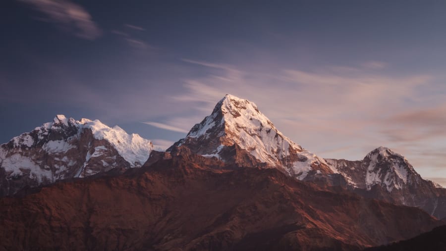Sunrise over Annapurna 1 and Annapurna South, Nepal.