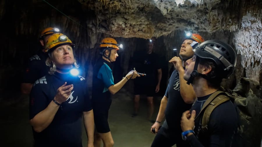 Tourists inside cave