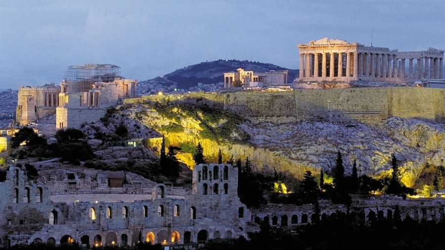 Admire Athens in the evening