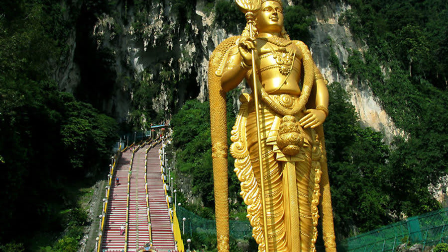The majestic statue of Lord Murugan at the Batu Caves